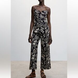 Mango Sleeveless Linen Blend Adjustable Spaghetti Strap Floral Print Jumpsuit XS